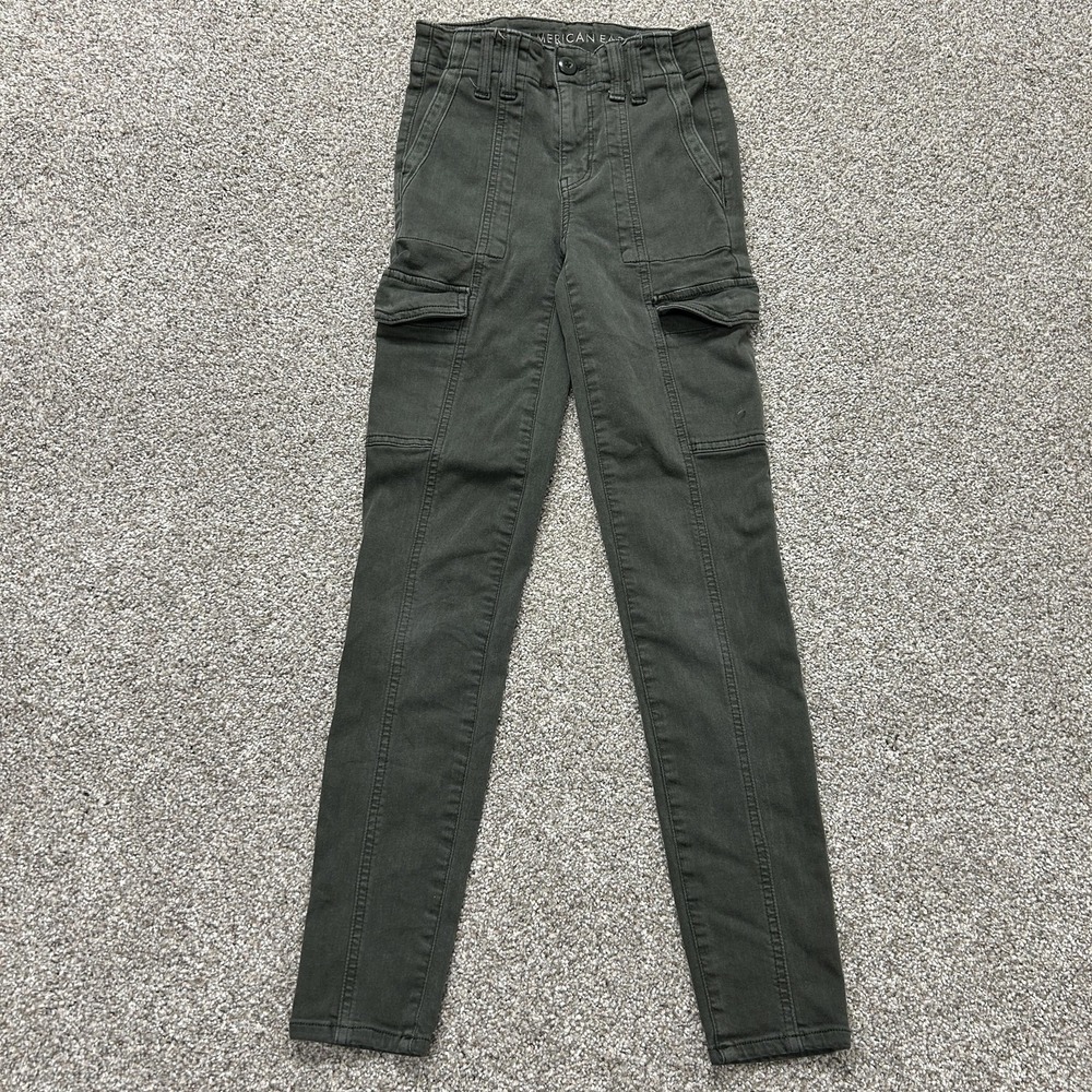 American Eagle Hi-Rise Jegging Jeans Women 0 Green Cargo Next Level Stretch